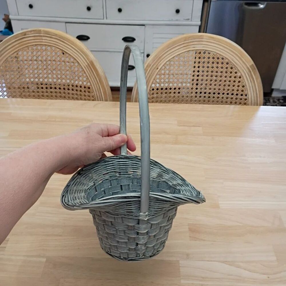 Woven Wicker Basket with Handle Country Cottagecore Decor